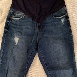 Navy Blue Distressed Skinny Maternity Plus Jeans